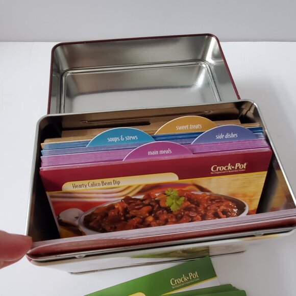 CROCK POT Tin Container Recipe Box Over 70 Different Recipes + Blank Cards Meals - Picture 5 of 11